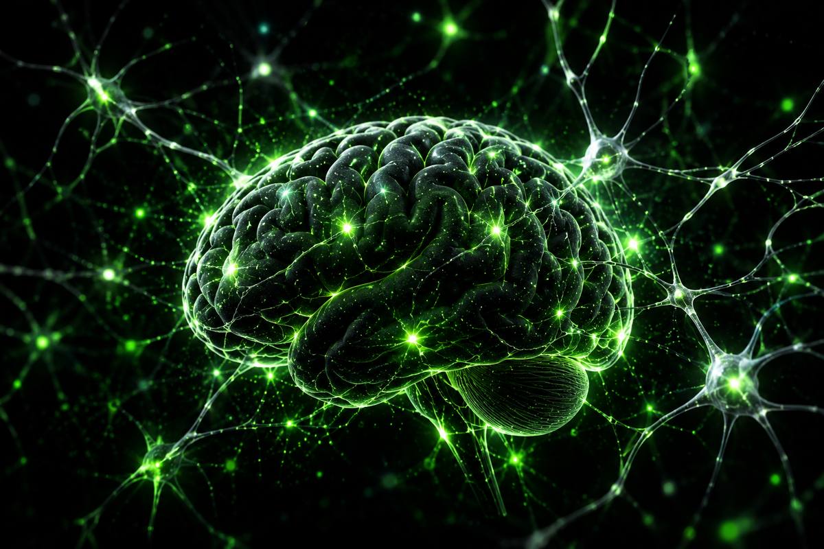 Green neural network brain visualization representing cognitive clarity